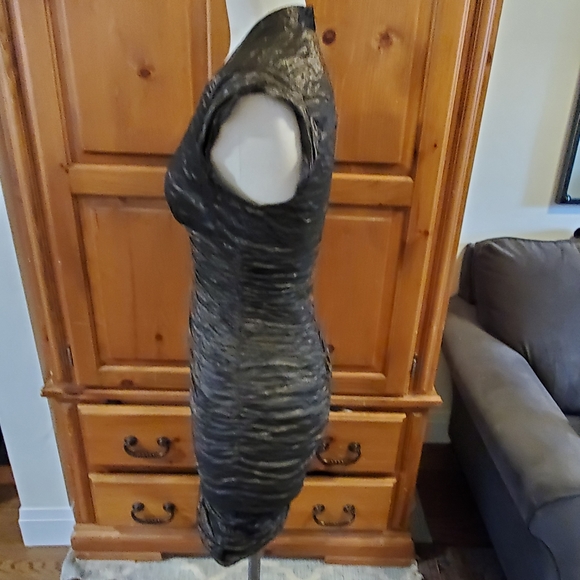 Nicole Miller USA Sexy glam metallic gold brown ruffle scrunch bodycon dress - Picture 10 of 14